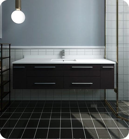 Image of Fresca Lucera 60" Espresso Wall Hung Modern Bathroom Cabinet w/ Top & Single Undermount Sink | FCB6160ES-UNS-CWH-U FCB6160ES-UNS-CWH-U