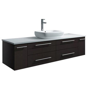 Fresca Lucera 60" Espresso Wall Hung Modern Bathroom Cabinet w/ Top & Single Vessel Sink | FCB6160ES-VSL-CWH-V