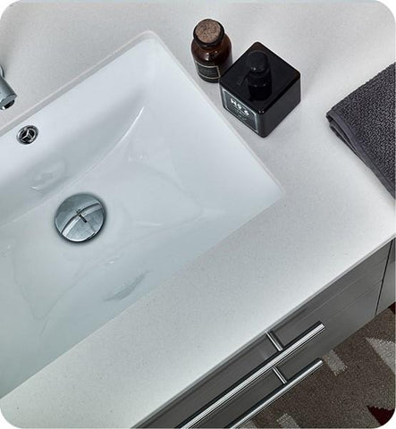 Image of Fresca Lucera 60" Gray Wall Hung Modern Bathroom Cabinet w/ Top & Double Undermount Sinks | FCB6160GR-UNS-D-CWH-U FCB6160GR-UNS-D-CWH-U