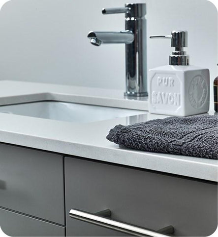 Image of Fresca Lucera 60" Gray Wall Hung Modern Bathroom Cabinet w/ Top & Double Undermount Sinks | FCB6160GR-UNS-D-CWH-U FCB6160GR-UNS-D-CWH-U