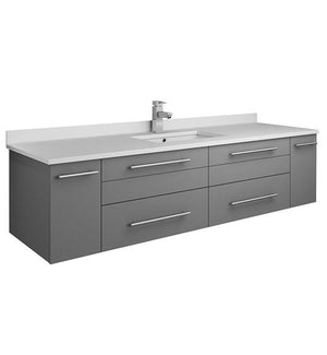 Fresca Lucera 60" Gray Wall Hung Modern Bathroom Cabinet w/ Top & Single Undermount Sink | FCB6160GR-UNS-CWH-U
