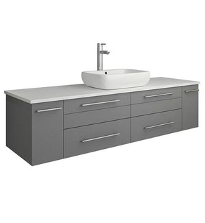 Fresca Lucera 60" Gray Wall Hung Modern Bathroom Cabinet w/ Top & Single Vessel Sink | FCB6160GR-VSL-CWH-V
