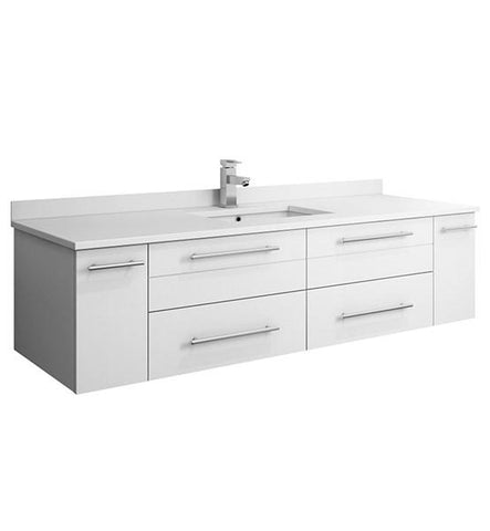 Image of Fresca Lucera 60" White Wall Hung Modern Bathroom Cabinet w/ Top & Single Undermount Sink | FCB6160WH-UNS-CWH-U