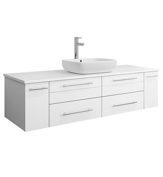 Fresca Lucera 60" White Wall Hung Modern Bathroom Cabinet w/ Top & Single Vessel Sink | FCB6160WH-VSL-CWH-V
