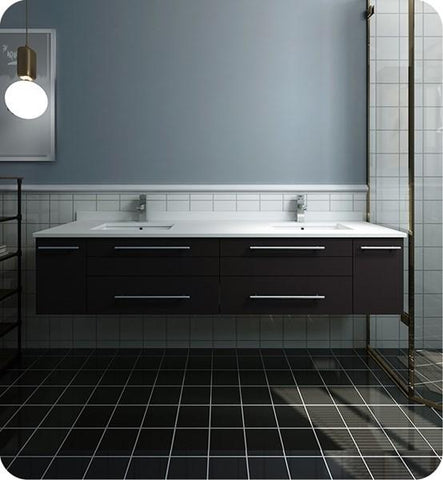 Image of Fresca Lucera 72" Espresso Wall Hung Modern Bathroom Cabinet w/ Top & Double Undermount Sinks | FCB6172ES-UNS-D-CWH-U