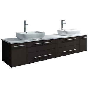 Fresca Lucera 72" Espresso Wall Hung Modern Bathroom Cabinet w/ Top & Double Vessel Sinks | FCB6172ES-VSL-D-CWH-V