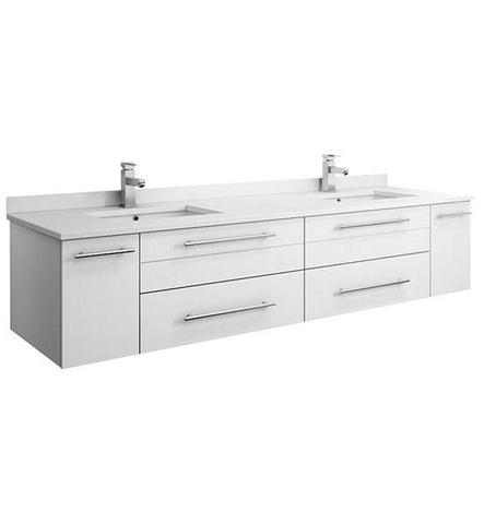 Image of Fresca Lucera 72" White Wall Hung Modern Bathroom Cabinet w/ Top & Double Undermount Sinks | FCB6172WH-UNS-D-CWH-U FCB6172WH-UNS-D-CWH-U