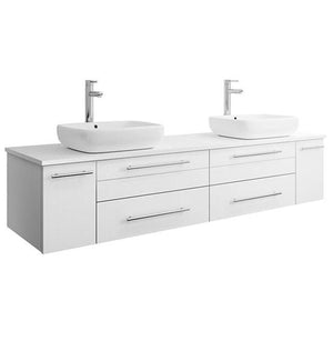 Fresca Lucera 72" White Wall Hung Modern Bathroom Cabinet w/ Top & Double Vessel Sinks | FCB6172WH-VSL-D-CWH-V