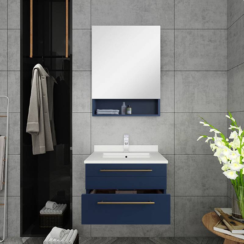 Fresca Lucera Modern 24" Royal Blue Wall Hung Undermount Sink Bathroom Vanity | FCB6124RBL-UNS-CWH-U FCB6124RBL-UNS-CWH-U