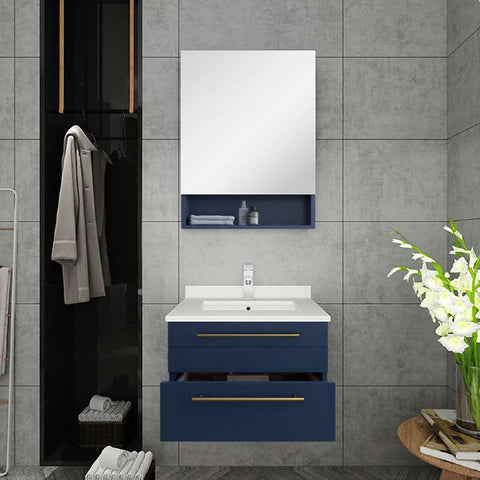 Image of Fresca Lucera Modern 24" Royal Blue Wall Hung Undermount Sink Bathroom Vanity FVN6124RBL-UNS