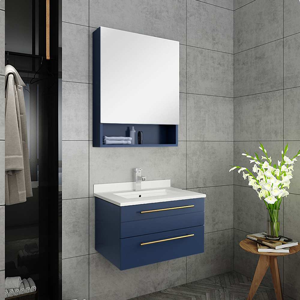 Fresca Lucera Modern 24" Royal Blue Wall Hung Undermount Sink Bathroom Vanity FVN6124RBL-UNS