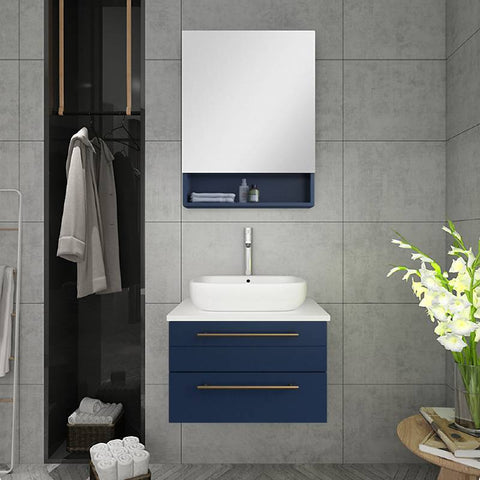 Fresca Lucera Modern 24" Royal Blue Wall Hung Vessel Sink Bathroom Cabinet | FCB6124RBL-VSL FCB6124RBL-VSL