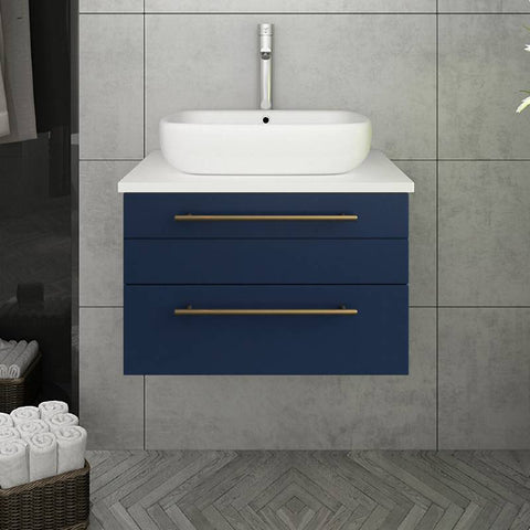 Image of Fresca Lucera Modern 24" Royal Blue Wall Hung Vessel Sink Bathroom Cabinet | FCB6124RBL-VSL FCB6124RBL-VSL