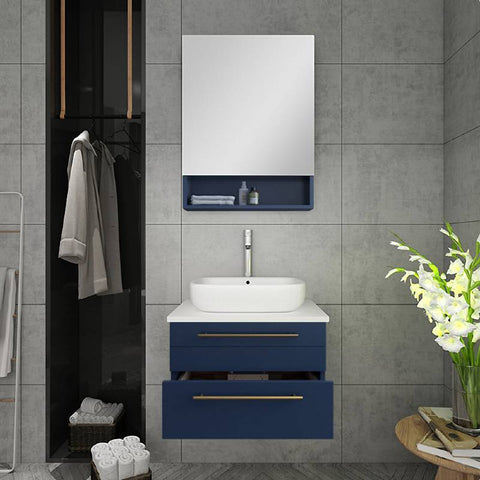 Image of Fresca Lucera Modern 24" Royal Blue Wall Hung Vessel Sink Bathroom Vanity | FCB6124RBL-VSL-CWH-V FCB6124RBL-VSL-CWH-V