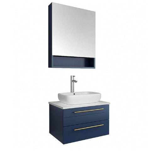 Image of Fresca Lucera Modern 24" Royal Blue Wall Hung Vessel Sink Bathroom Vanity FVN6124RBL-VSL FVN6124RBL-VSL