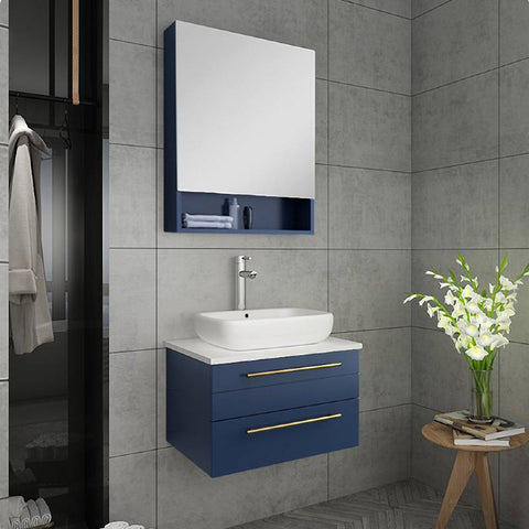Image of Fresca Lucera Modern 24" Royal Blue Wall Hung Vessel Sink Bathroom Vanity FVN6124RBL-VSL FVN6124RBL-VSL