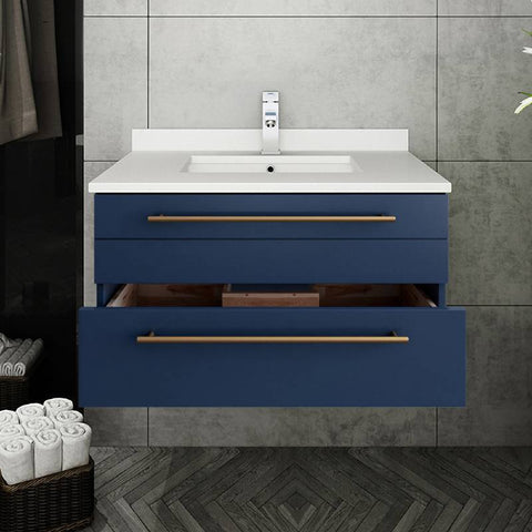 Image of Fresca Lucera Modern 30" Royal Blue Wall Hung Undermount Sink Bathroom Vanity | FCB6130RBL-UNS-CWH-U