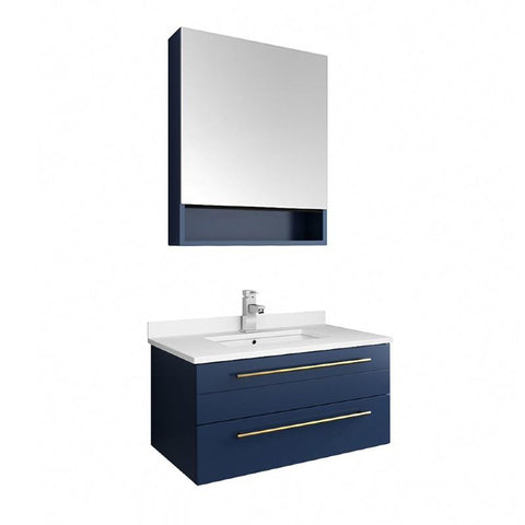 Image of Fresca Lucera Modern 30" Royal Blue Wall Hung Undermount Sink Bathroom Vanity Set FVN6130RBL-UNS