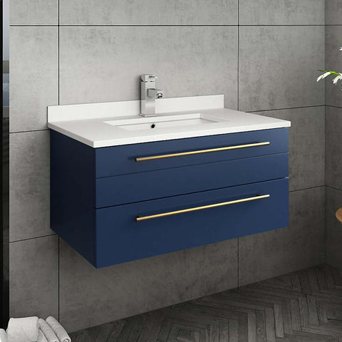 Image of Fresca Lucera Modern 30" Royal Blue Wall Hung Undermount Sink Bathroom Vanity Set FVN6130RBL-UNS