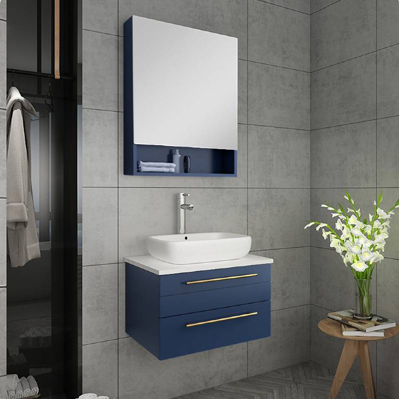 Fresca Lucera Modern 30" Royal Blue Wall Hung Vessel Sink Bathroom Cabinet | FCB6130RBL-VSL FCB6130RBL-VSL