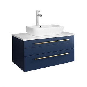 Fresca Lucera Modern 30" Royal Blue Wall Hung Vessel Sink Bathroom Vanity | FCB6130RBL-VSL-CWH-V