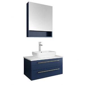 Fresca Lucera Modern 30" Royal Blue Wall Hung Vessel Sink Bathroom Vanity Set FVN6130RBL-VSL