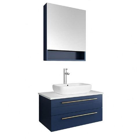 Image of Fresca Lucera Modern 30" Royal Blue Wall Hung Vessel Sink Bathroom Vanity Set FVN6130RBL-VSL