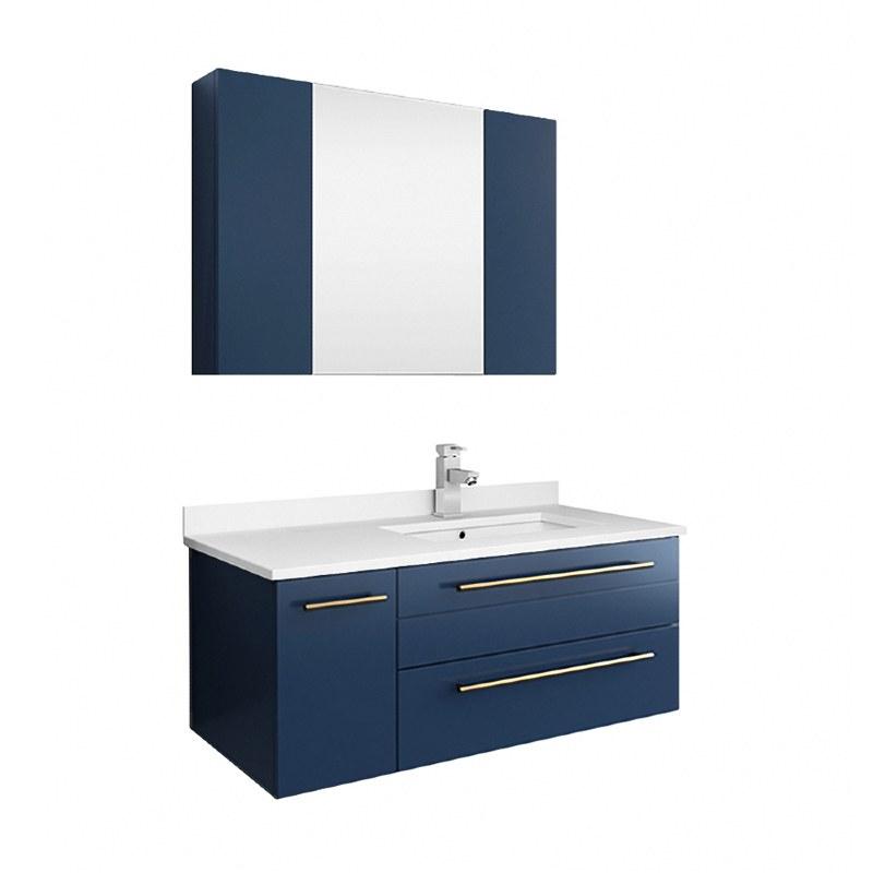 Fresca Lucera Modern 36" Royal Blue Wall Hung Undermount Sink Bathroom Vanity Set- Right Version | FVN6136RBL-UNS-R