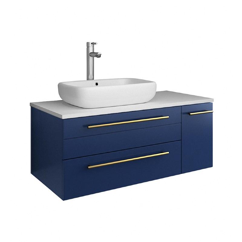 Fresca Lucera Modern 36" Royal Blue Wall Hung Vessel Sink Bathroom Vanity- Left Version | FCB6136RBL-VSL-L-CWH-V FCB6136RBL-VSL-L-CWH-V