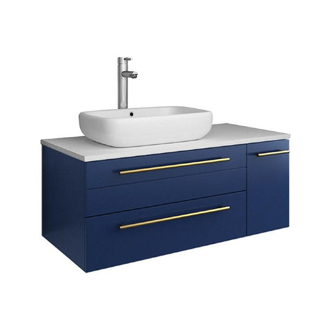 Image of Fresca Lucera Modern 36" Royal Blue Wall Hung Vessel Sink Bathroom Vanity- Left Version | FCB6136RBL-VSL-L-CWH-V FCB6136RBL-VSL-L-CWH-V