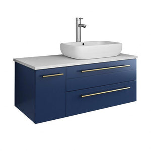 Fresca Lucera Modern 36" Royal Blue Wall Hung Vessel Sink Bathroom Vanity- Right Version | FCB6136RBL-VSL-R-CWH-V