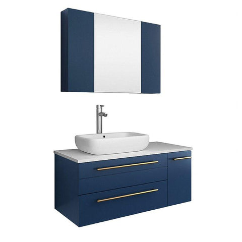 Fresca Lucera Modern 36" Royal Blue Wall Hung Vessel Sink Bathroom Vanity Set- Left Version | FVN6136RBL-VSL-L