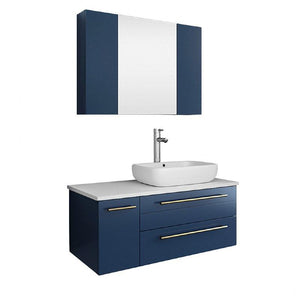 Fresca Lucera Modern 36" Royal Blue Wall Hung Vessel Sink Bathroom Vanity Set- Right Version | FVN6136RBL-VSL-L
