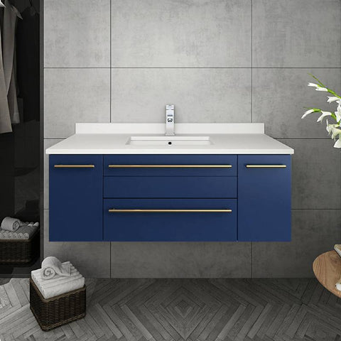 Fresca Lucera Modern 42" Royal Blue Wall Hung Undermount Sink Bathroom Vanity | FCB6142RBL-UNS-CWH-U