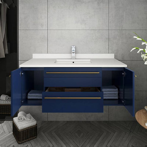 Fresca Lucera Modern 42" Royal Blue Wall Hung Undermount Sink Bathroom Vanity | FCB6142RBL-UNS-CWH-U