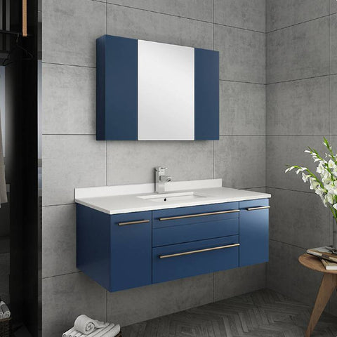 Image of Fresca Lucera Modern 42" Royal Blue Wall Hung Undermount Sink Bathroom Vanity | FCB6142RBL-UNS-CWH-U