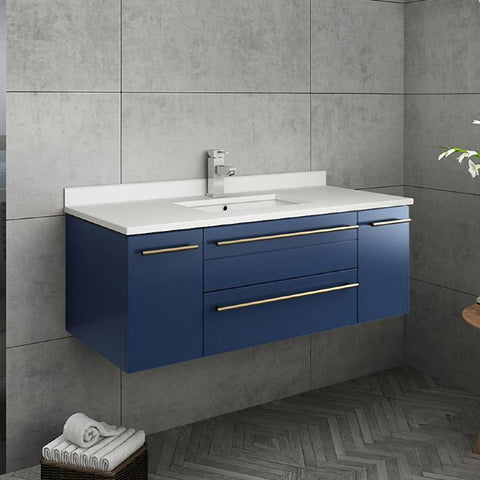 Image of Fresca Lucera Modern 42" Royal Blue Wall Hung Undermount Sink Bathroom Vanity | FCB6142RBL-UNS-CWH-U