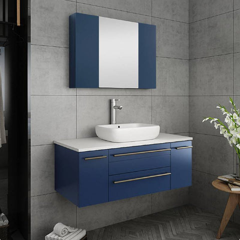Image of Fresca Lucera Modern 42" Royal Blue Wall Hung Vessel Sink Bathroom Cabinet | FCB6142RBL-VSL