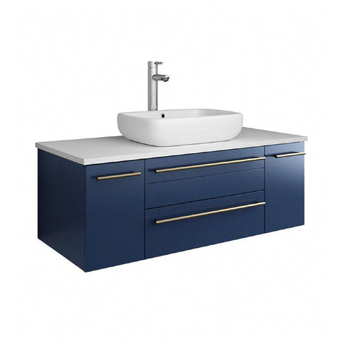 Image of Fresca Lucera Modern 42" Royal Blue Wall Hung Vessel Sink Bathroom Vanity | FCB6142RBL-VSL-CWH-V FCB6142RBL-VSL-CWH-V