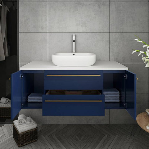 Image of Fresca Lucera Modern 42" Royal Blue Wall Hung Vessel Sink Bathroom Vanity | FCB6142RBL-VSL-CWH-V FCB6142RBL-VSL-CWH-V