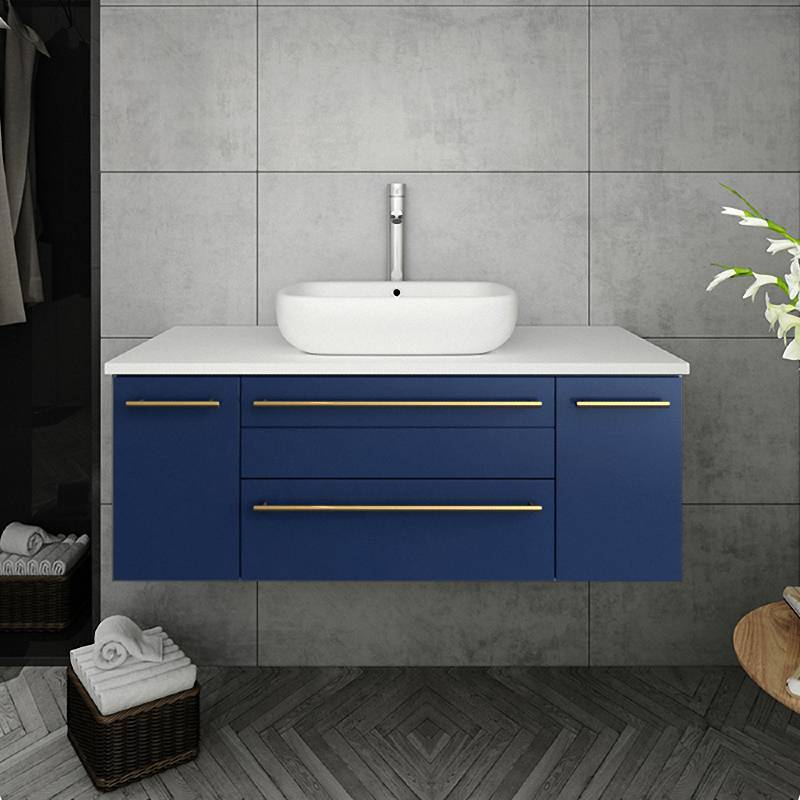 Fresca Lucera Modern 42" Royal Blue Wall Hung Vessel Sink Bathroom Vanity | FCB6142RBL-VSL-CWH-V FCB6142RBL-VSL-CWH-V