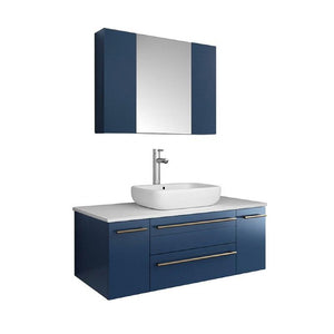Fresca Lucera Modern 42" Royal Blue Wall Hung Vessel Sink Bathroom Vanity Set | FVN6142RBL-VSL