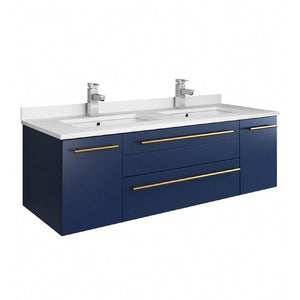Fresca Lucera Modern 48" Royal Blue Wall Hung Double Undermount Sink Bathroom Vanity | FCB6148RBL-UNS-D-CWH-U FCB6148RBL-UNS-D-CWH-U