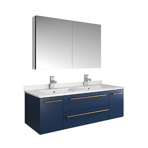 Fresca Lucera Modern 48" Royal Blue Wall Hung Double Undermount Sink Bathroom Vanity Set | FVN6148RBL-UNS-D FVN6148RBL-UNS-D