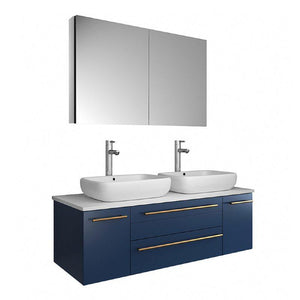Fresca Lucera Modern 48" Royal Blue Wall Hung Double Vessel Sink Bathroom Vanity Set | FVN6148RBL-VSL-D FVN6148RBL-VSL-D