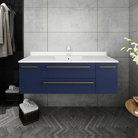 Image of Fresca Lucera Modern 48" Royal Blue Wall Hung Undermount Sink Bathroom Cabinet | FCB6148RBL-UNS FCB6148RBL-UNS