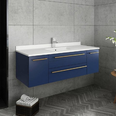 Image of Fresca Lucera Modern 48" Royal Blue Wall Hung Undermount Sink Bathroom Vanity | FCB6148RBL-UNS-CWH-U FCB6148RBL-UNS-CWH-U