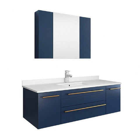 Image of Fresca Lucera Modern 48" Royal Blue Wall Hung Undermount Sink Bathroom Vanity Set | FVN6148RBL-UNS FVN6148RBL-UNS-1