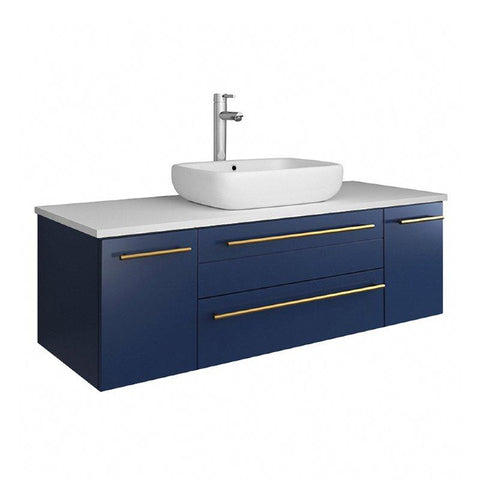 Image of Fresca Lucera Modern 48" Royal Blue Wall Hung Vessel Sink Bathroom Vanity | FCB6148RBL-VSL-CWH-V FCB6148RBL-VSL-CWH-V