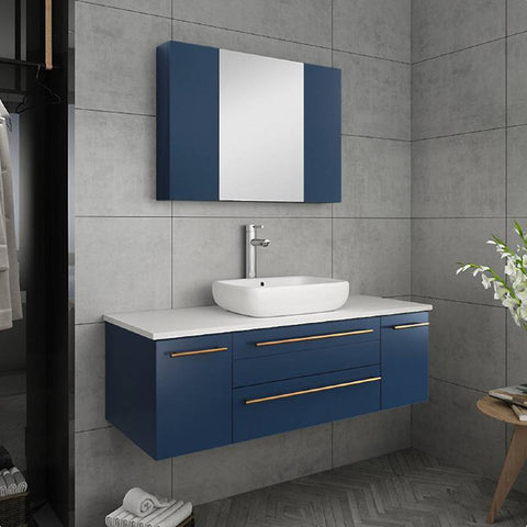 Image of Fresca Lucera Modern 48" Royal Blue Wall Hung Vessel Sink Bathroom Vanity | FCB6148RBL-VSL-CWH-V FCB6148RBL-VSL-CWH-V